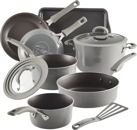 Cook + Create Nonstick Cookware/Pots and Pan Set, 10 Piece, Gray