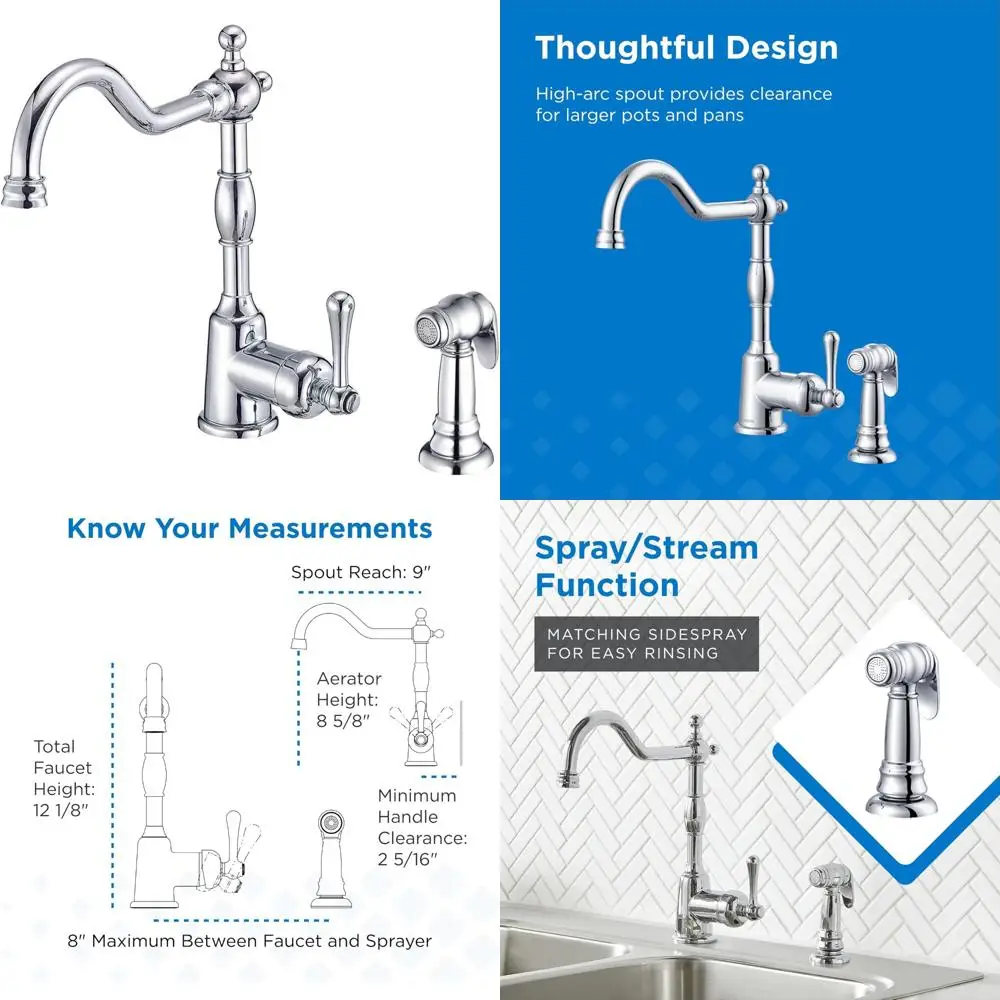 Смеситель для кухни Gerber Opulence Farmhouse с одной ручкой и боковым распылением — сверхпрочная латунь, крепление с 2 отверстиями
Смеситель для кухни Gerber Opulence Farmhouse с одной ручкой и боковым распылением — сверхпрочная латунь, крепление с 2 отверстиями