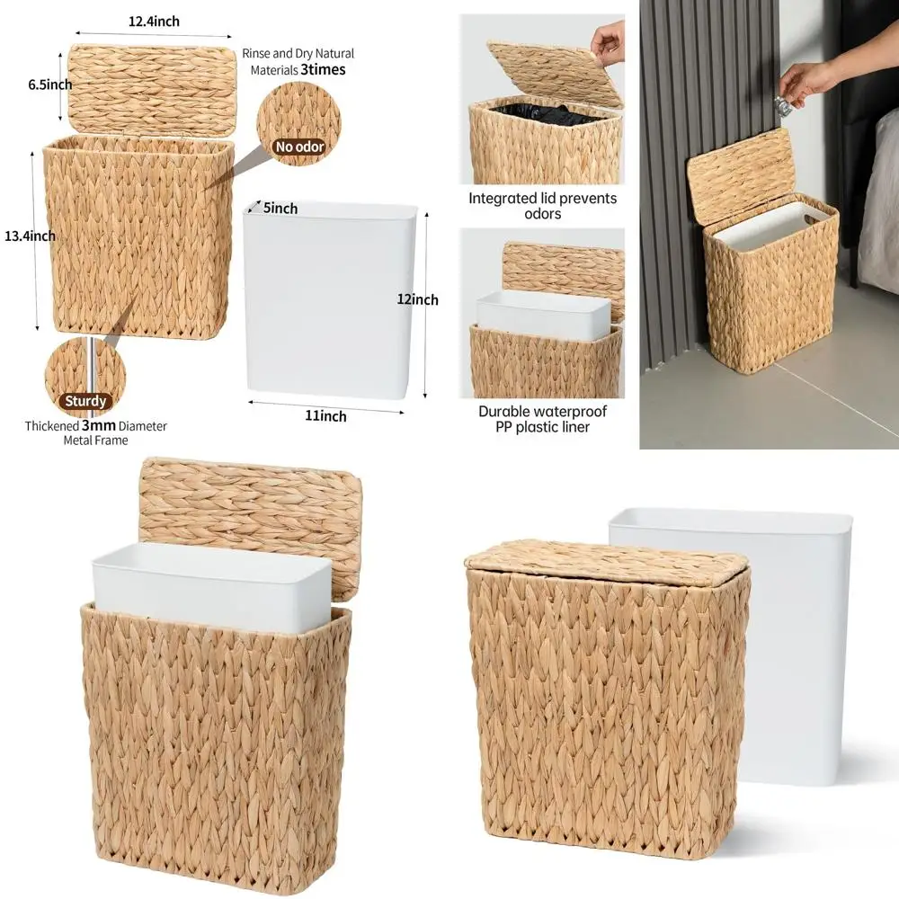 3-Gallon Natural Wicker Bathroom Trash Bin with Lid and Removable Liner
3-Gallon Natural Wicker Bathroom Trash Bin with Lid and Removable Liner
