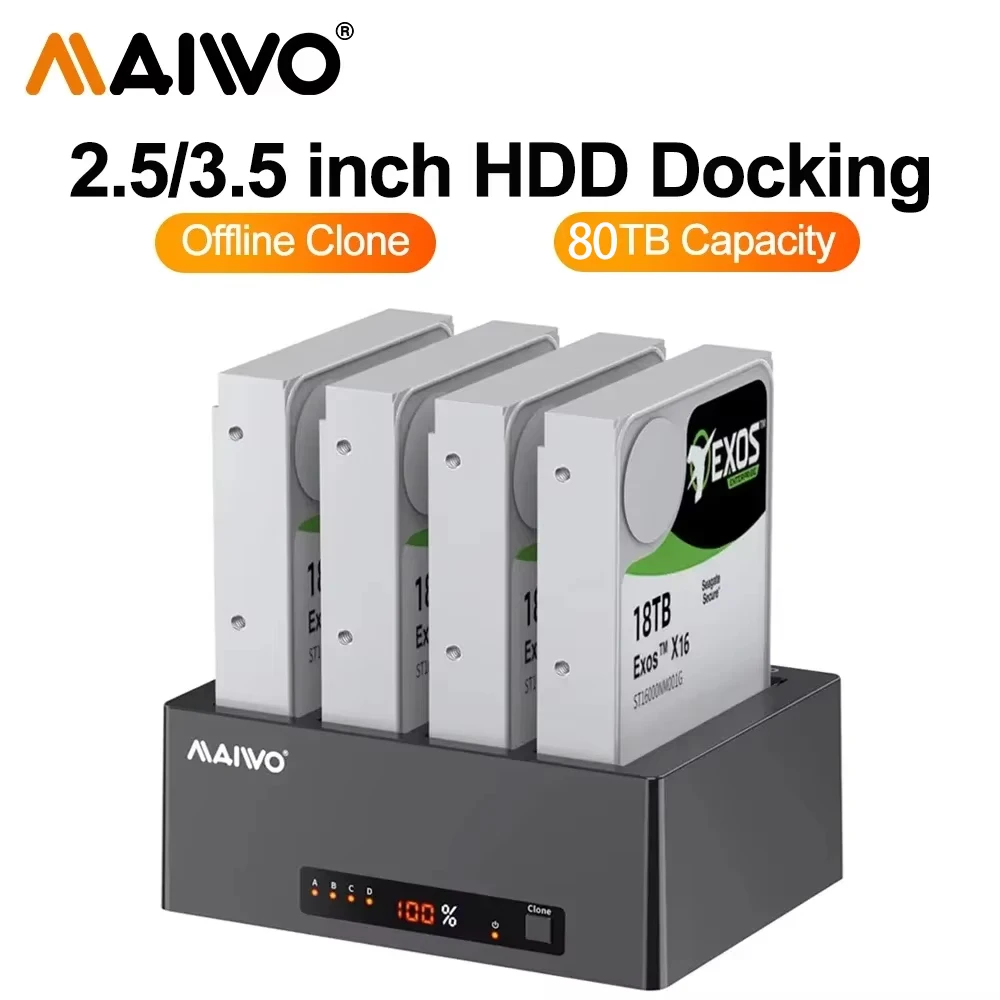 MAIWO 4 Bay 2.5 3.5 inch HDD Docking Station Offline Clone SATA to USB3.0 2.5" 3.5'' SSD/HDD Hard Drive Case with LED Display
MAIWO 4 Bay 2.5 3.5 inch HDD Docking Station Offline Clone SATA to USB3.0 2.5" 3.5'' SSD/HDD Hard Drive Case with LED Display