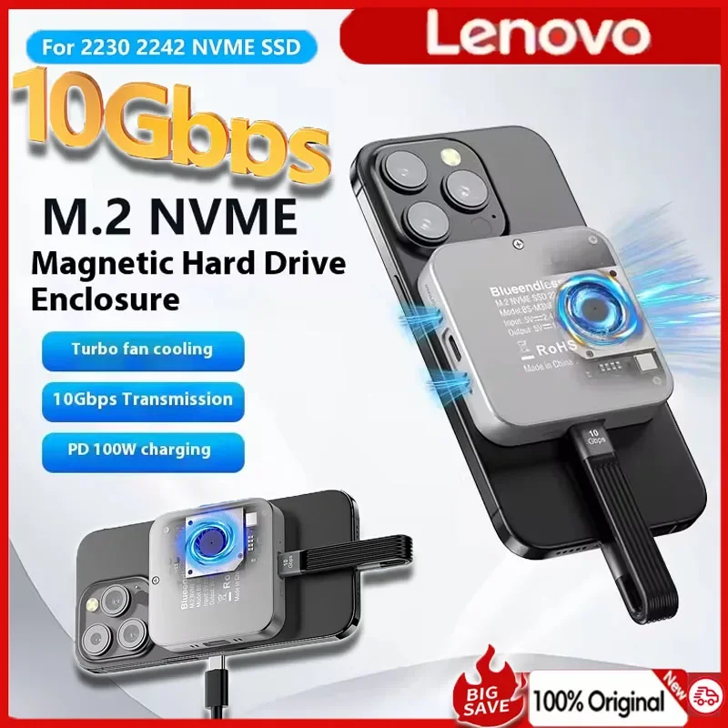 Lenovo Magnetic M2 2230 2242 NVMe SSD Enclosure with cooling fan 100W PD charging Type C NVMe PCIE ssd case for Iphone Mac
Lenovo Magnetic M2 2230 2242 NVMe SSD Enclosure with cooling fan 100W PD charging Type C NVMe PCIE ssd case for Iphone Mac