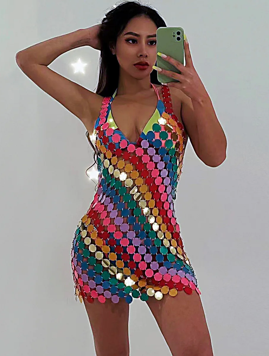 Sexy Backless Bling Mirror Colorful Sequins Body Chains Cosume Hollow Out Short Dress Club Party Show Body Jewelry Dance Costume
Sexy Backless Bling Mirror Colorful Sequins Body Chains Cosume Hollow Out Short Dress Club Party Show Body Jewelry Dance Costume