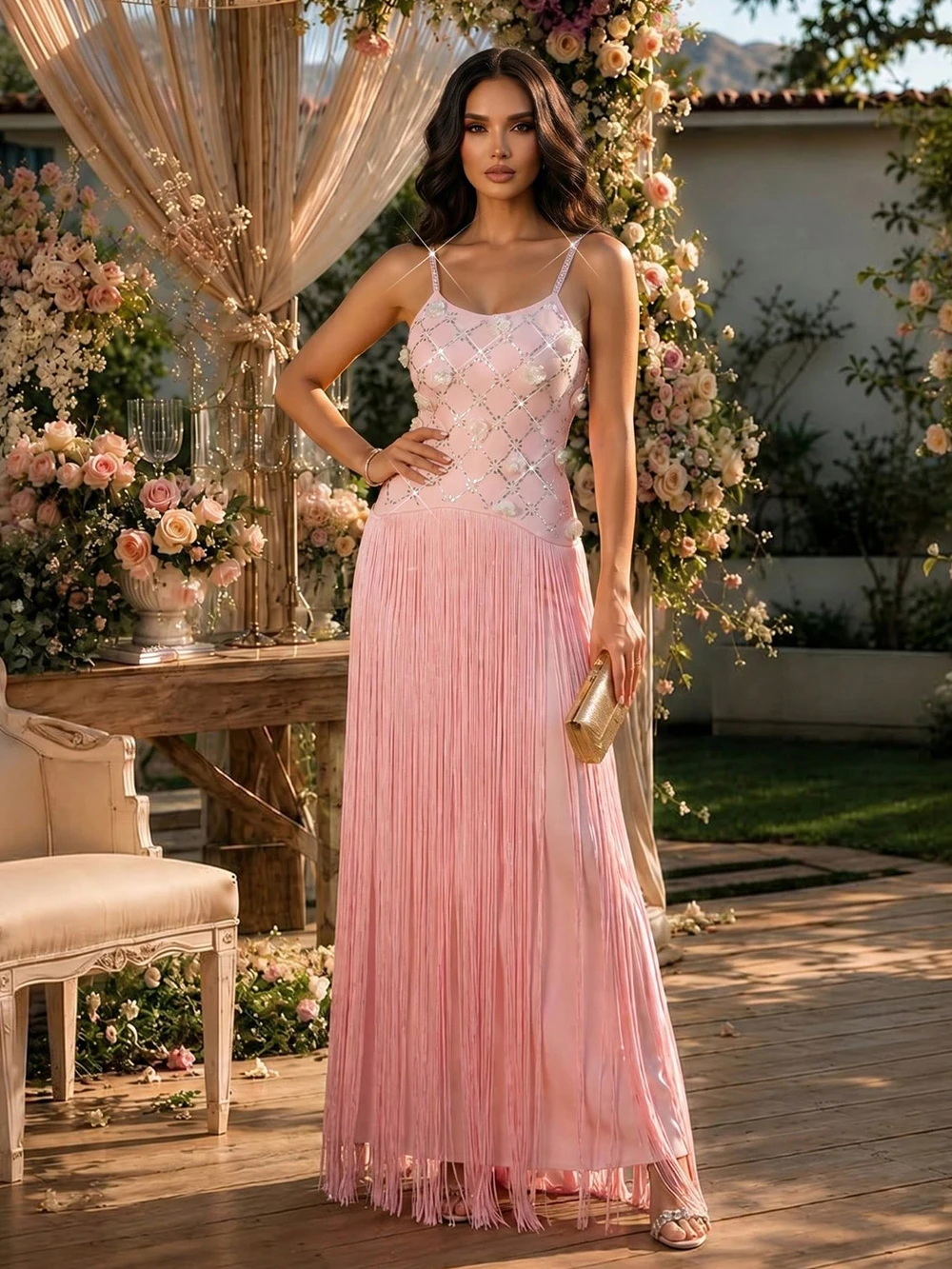 Modphy Elegant pink Spaghetti Strap Tassel Prom Dresses Diamond Flower Formal Dress Formal Occasion Party Gown Wedding Guest
Modphy Elegant pink Spaghetti Strap Tassel Prom Dresses Diamond Flower Formal Dress Formal Occasion Party Gown Wedding Guest
