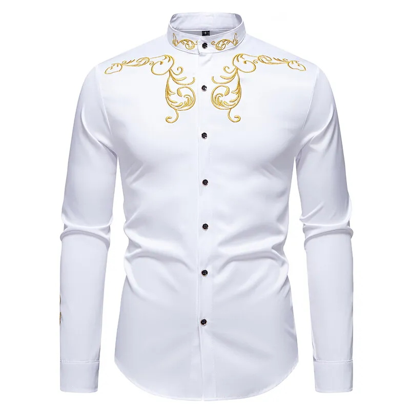 Spring Men's Embroidery Long Sleeve Shirt Casual Solid Stand Collar Shirts Male European Court Style Party Shirt Nightclub
Spring Men's Embroidery Long Sleeve Shirt Casual Solid Stand Collar Shirts Male European Court Style Party Shirt Nightclub