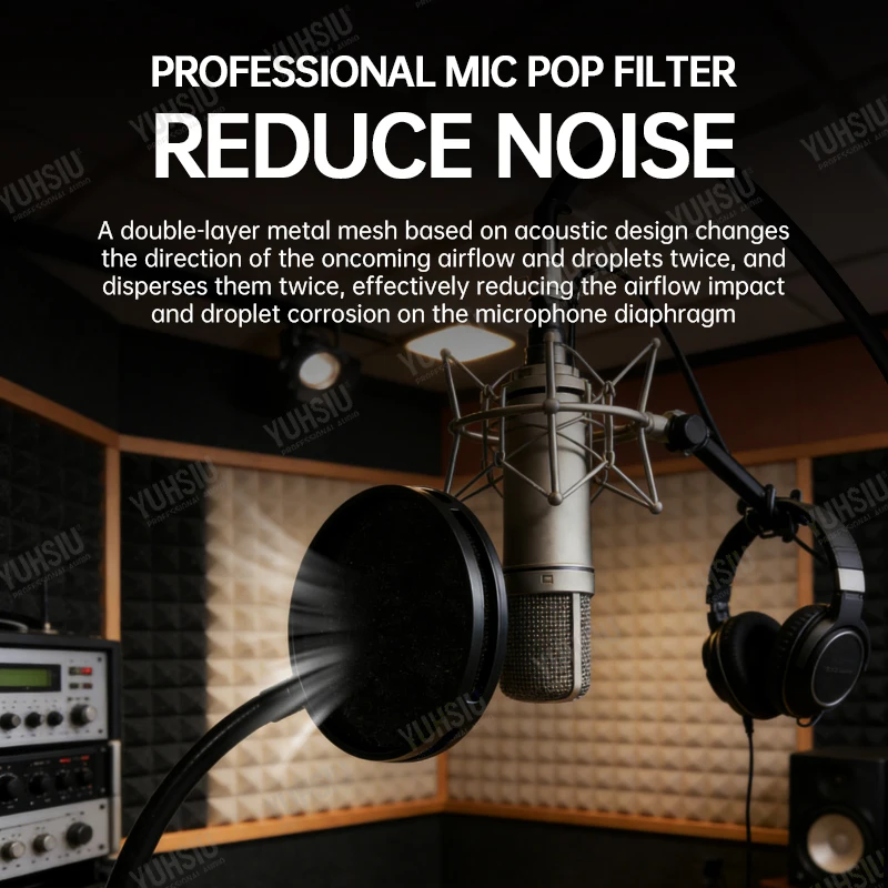 Microphone Pop Filter, Metal Mesh & Foam Windscreen, 360° Flexible Gooseneck, Universal Fit for Wireless/Condenser Mics, No-Tool
Microphone Pop Filter, Metal Mesh & Foam Windscreen, 360° Flexible Gooseneck, Universal Fit for Wireless/Condenser Mics, No-Tool