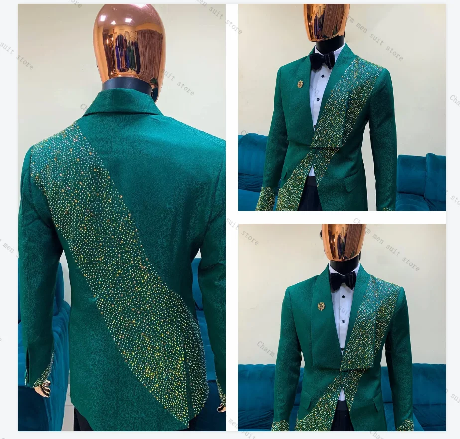 Green Men Suits Set 2 Pcs Blazer+Black Pants Trousers Wedding Tuxedos Luxury Stone Crystals Formal Office Groom Jacket Coat
Green Men Suits Set 2 Pcs Blazer+Black Pants Trousers Wedding Tuxedos Luxury Stone Crystals Formal Office Groom Jacket Coat