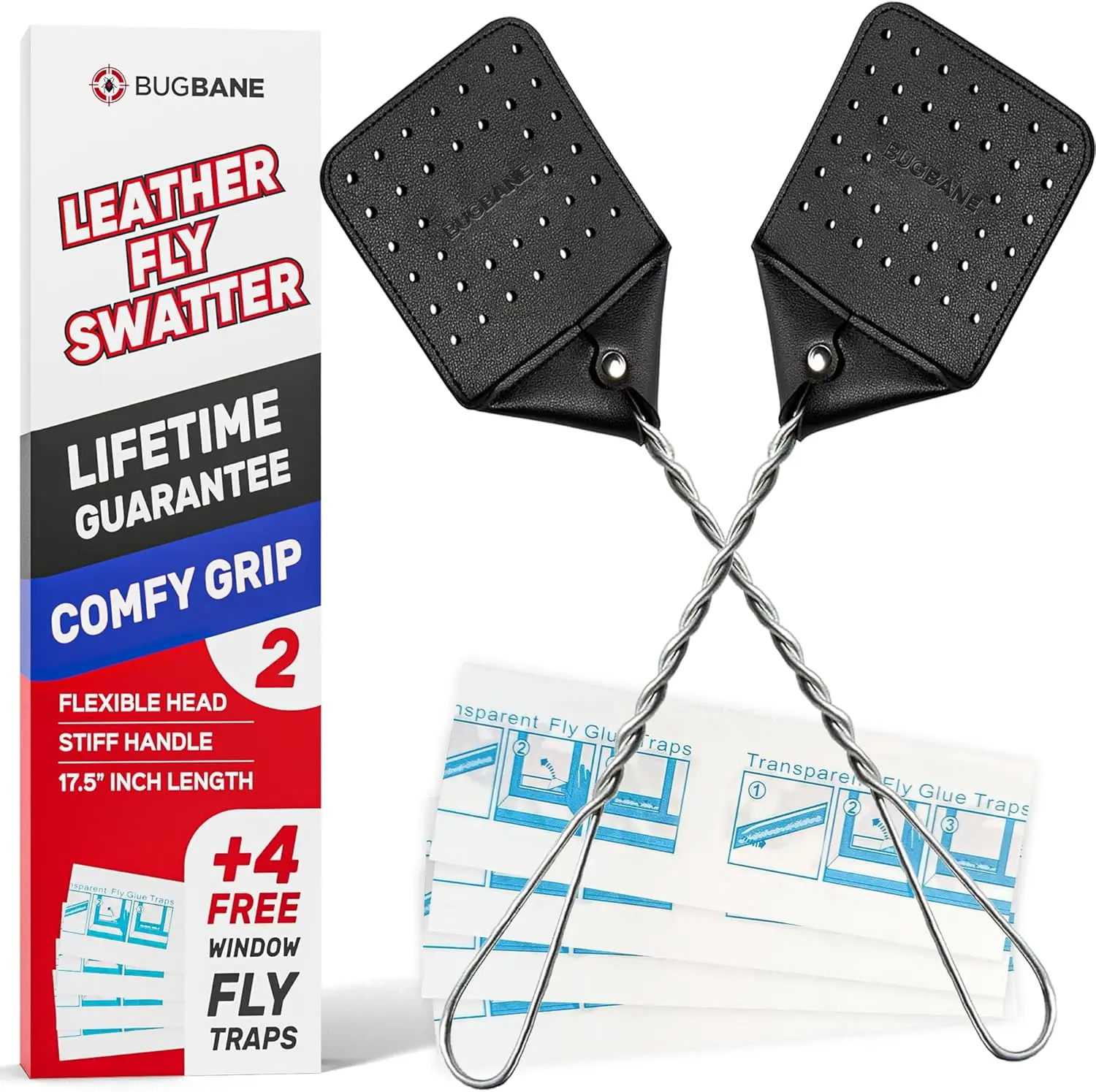 Leather Fly Swatter 2-Pack with 4 Window Traps, Heavy Duty Long Handle, Crack-Proof, Easy Clean, Indoor/Outdoor
Leather Fly Swatter 2-Pack with 4 Window Traps, Heavy Duty Long Handle, Crack-Proof, Easy Clean, Indoor/Outdoor