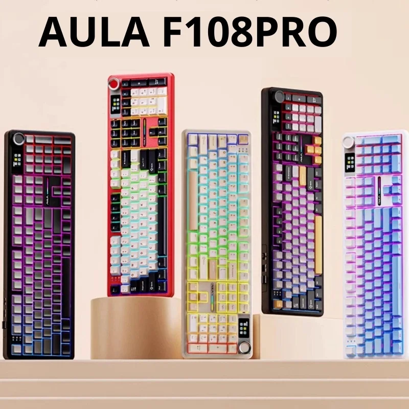 Aula F108pro Mechanical Keyboard With Side Engraved Gradient Customization Wireless Three Modes And Small Screen Gaming Keyboard
Aula F108pro Mechanical Keyboard With Side Engraved Gradient Customization Wireless Three Modes And Small Screen Gaming Keyboard