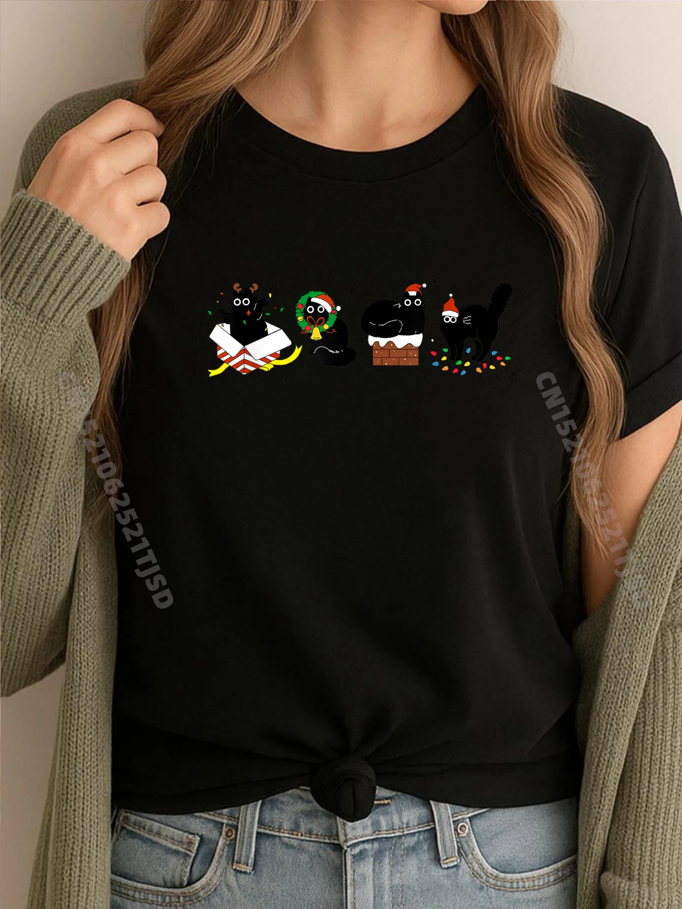 Рождественские черные кошки, счастливые рождественские любители кошек, женская одежда больших размеров, мягкие футболки, свободные
Рождественские черные кошки, счастливые рождественские любители кошек, женская одежда больших размеров, мягкие футболки, свободные