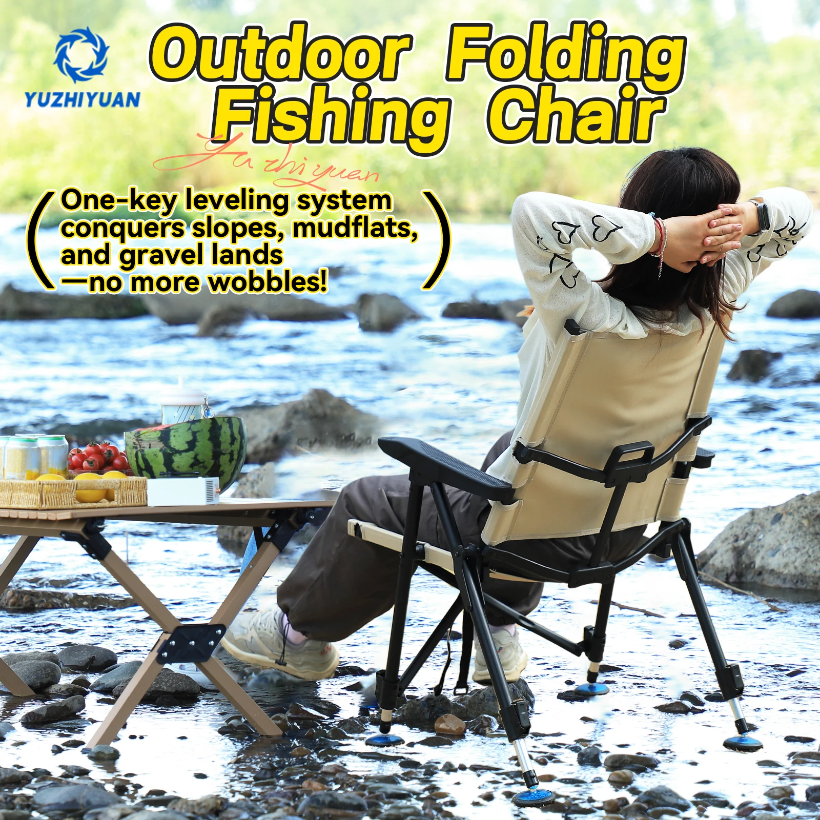 Fully foldable fishing chair, portable outdoor chair, telescopic chair legs, suitable for various terrains, camping chair
Fully foldable fishing chair, portable outdoor chair, telescopic chair legs, suitable for various terrains, camping chair