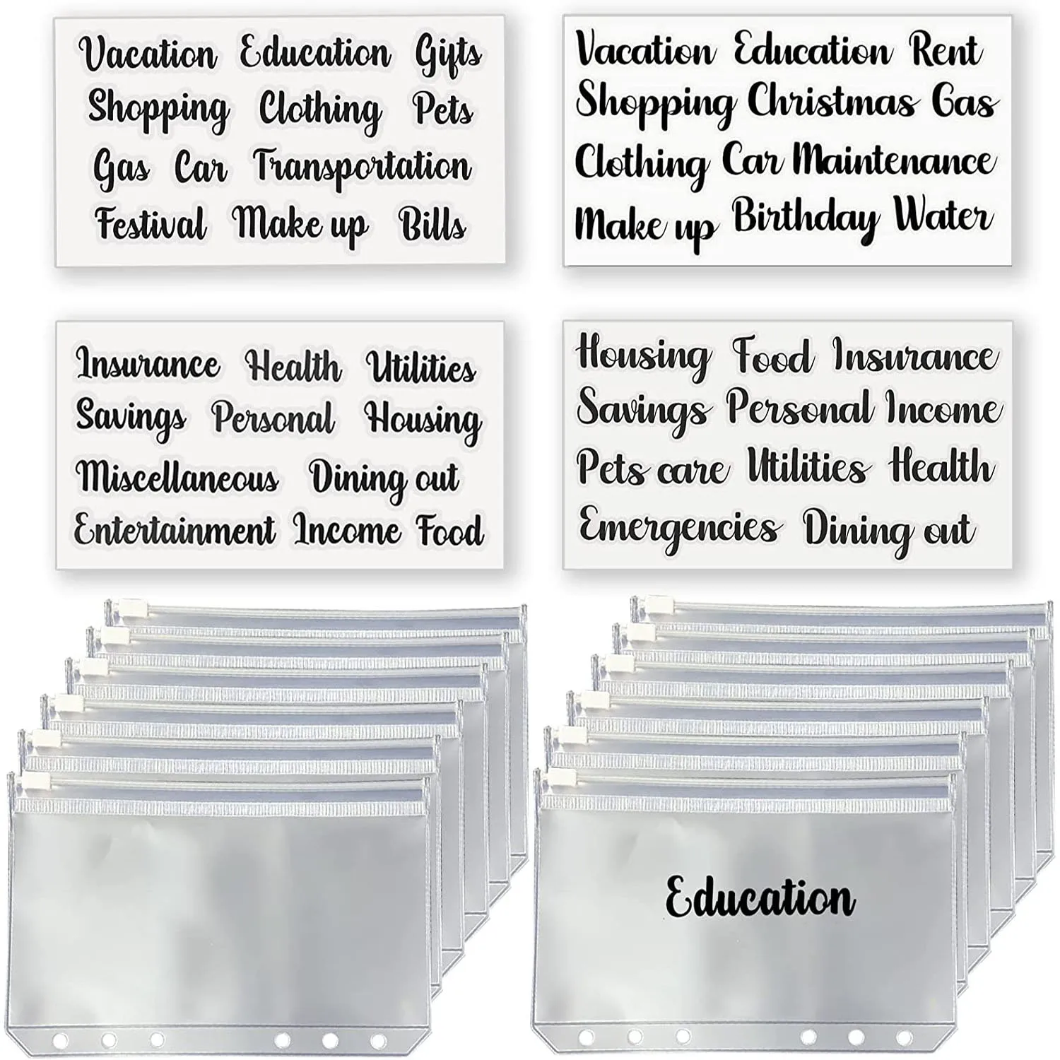 57 Pieces Cash Envelopes Labels Stickers A6 Binder Pockets Zipper for Budgeting Clear Adhesive Labels for Bill Money Saving
57 Pieces Cash Envelopes Labels Stickers A6 Binder Pockets Zipper for Budgeting Clear Adhesive Labels for Bill Money Saving