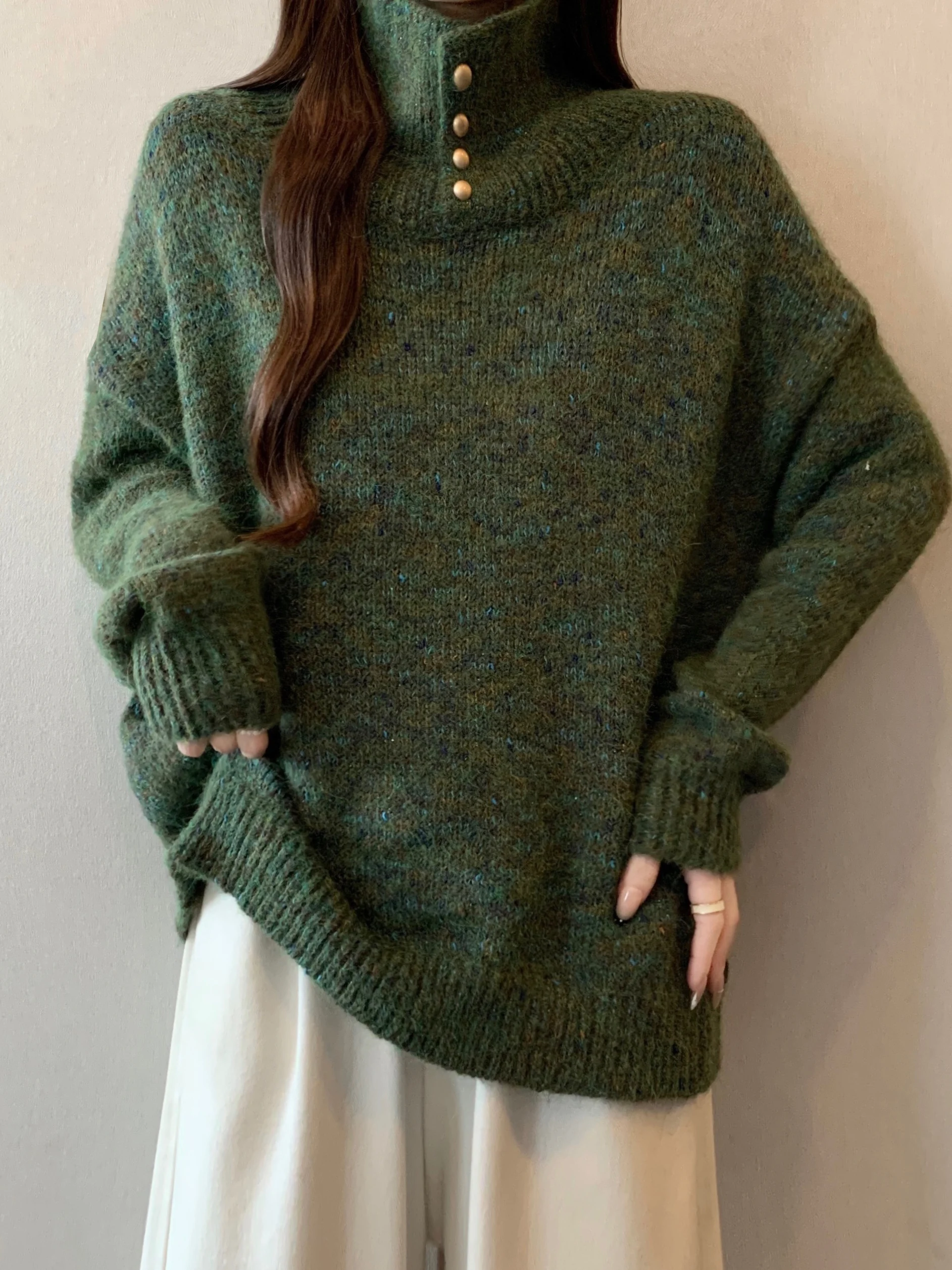 Elegant Green High Collar Sweater Women's plus Size Winter Knitwear Loose Fit Commute Style Long Sleeve Color Top
Elegant Green High Collar Sweater Women's plus Size Winter Knitwear Loose Fit Commute Style Long Sleeve Color Top