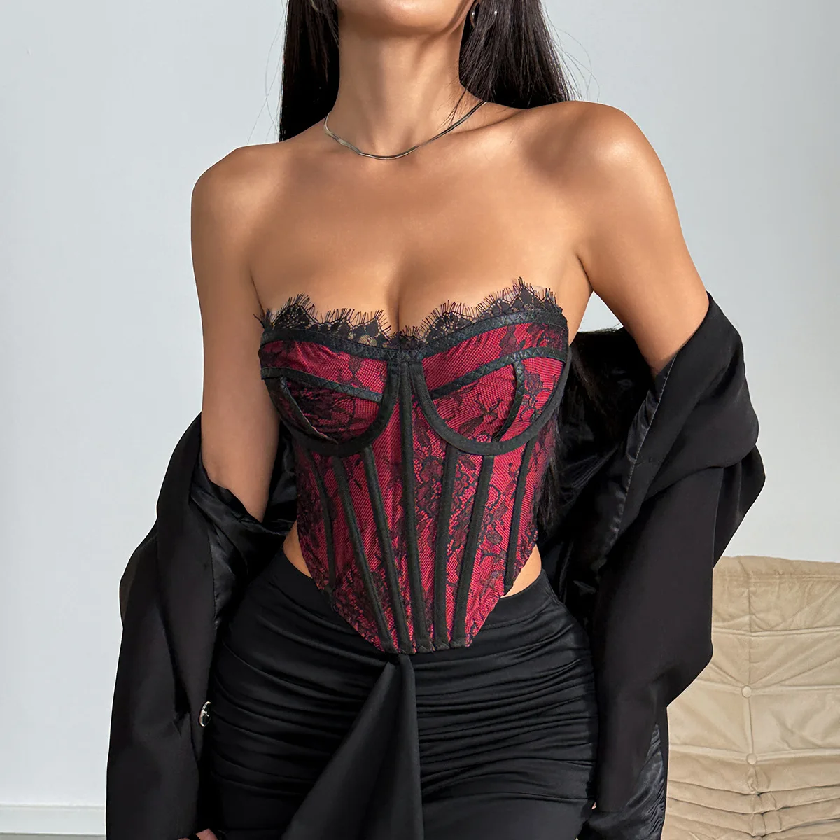 Lace Mesh Strapless Corset Tops Shaper Camisole Sleeveless Women Sexy Slim Fishbone Tanks Top Summer Fashion Party Clothing Vest
Lace Mesh Strapless Corset Tops Shaper Camisole Sleeveless Women Sexy Slim Fishbone Tanks Top Summer Fashion Party Clothing Vest