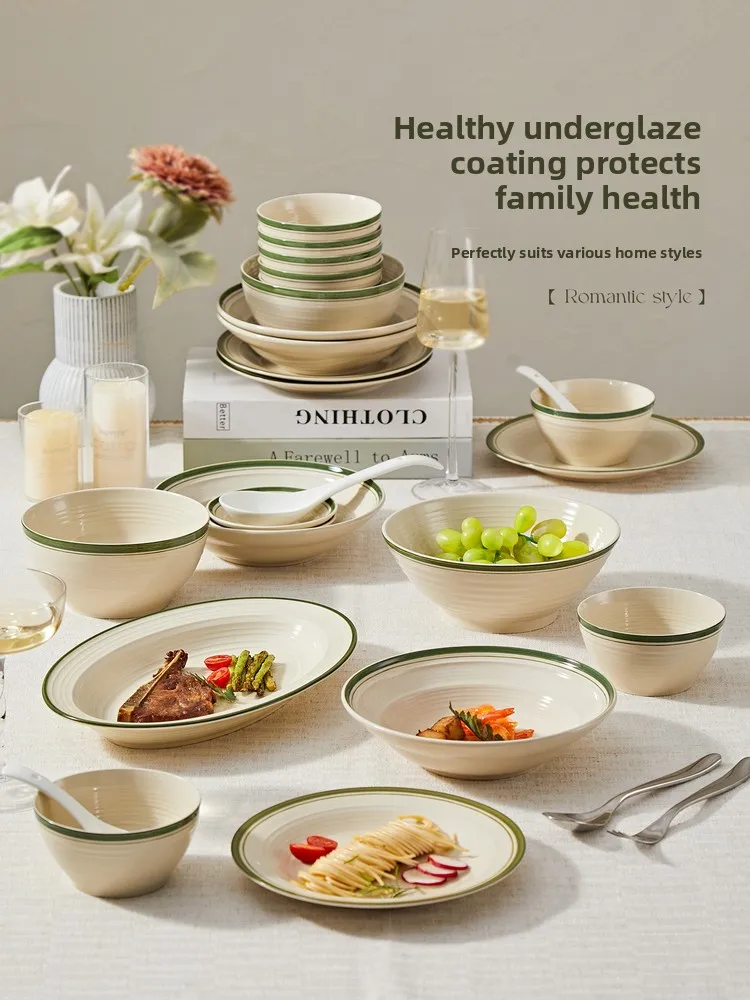 Набор посуды Simple Cerc: тарелки, миски для риса, супа и лапши, с подглазурной росписью, для домашнего использования
Набор посуды Simple Cerc: тарелки, миски для риса, супа и лапши, с подглазурной росписью, для домашнего использования