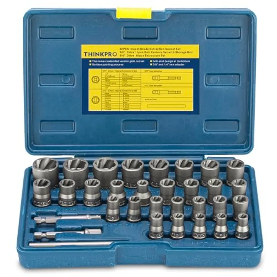 Bolt Extractor Kit, 32PCS Rounded Bolt Remover, Extractor Socket Set for Removing Damaged, Frozen, Rusted, Rounded-Off Bolts, N
Bolt Extractor Kit, 32PCS Rounded Bolt Remover, Extractor Socket Set for Removing Damaged, Frozen, Rusted, Rounded-Off Bolts, N