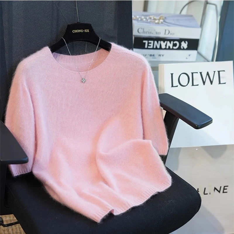 Шерстяной вязаный свитер с короткими рукавами, женский свободный пуловер с короткими рукавами и круглым вырезом, осень-зима, однотонный базовый мягкий кашемировый трикотаж
Шерстяной вязаный свитер с короткими рукавами, женский свободный пуловер с короткими рукавами и круглым вырезом, осень-зима, однотонный базовый мягкий кашемировый трикотаж