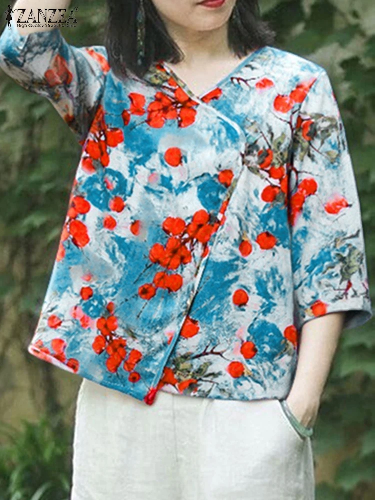 ZANZEA Bohemian Top Women Shirt 2025 Summer Short Sleeve Vintage Floral Print Blouse Casual V-Neck Loose 3/4 Sleeve Tunic Blusas
ZANZEA Bohemian Top Women Shirt 2025 Summer Short Sleeve Vintage Floral Print Blouse Casual V-Neck Loose 3/4 Sleeve Tunic Blusas