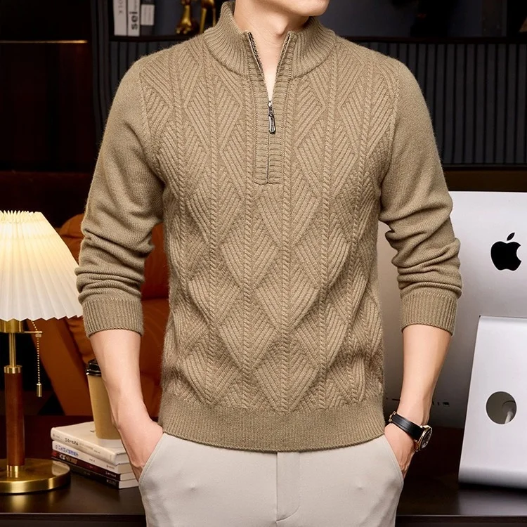 Утепленный мужской свитер с высоким воротником, теплый вязаный пуловер, зимний вязаный базовый свитер для папы, однотонный, простой, длинный рукав
Утепленный мужской свитер с высоким воротником, теплый вязаный пуловер, зимний вязаный базовый свитер для папы, однотонный, простой, длинный рукав