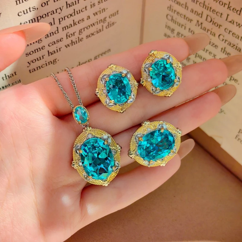 Luxurious Penaiba Sapphire Jewelry Set - Oval Sapphire Prong Set Necklace and Earrings - Women's Fashion Jewelry
Luxurious Penaiba Sapphire Jewelry Set - Oval Sapphire Prong Set Necklace and Earrings - Women's Fashion Jewelry