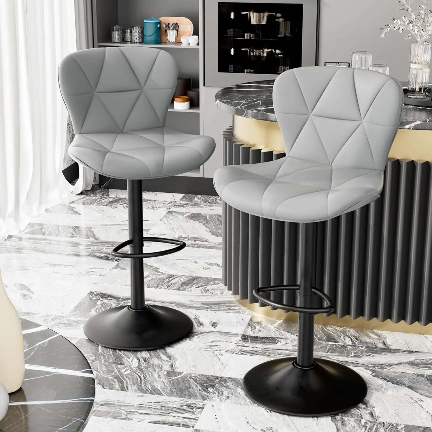 Bar Stools Set of 2, Modern Faux Leather Adjustable Swivel Barstools, Counter Height Chairs with Back and Footrest, Customized
Bar Stools Set of 2, Modern Faux Leather Adjustable Swivel Barstools, Counter Height Chairs with Back and Footrest, Customized