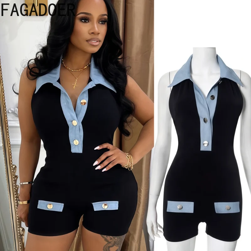 FAGADOER Summer New Fashion Button Patchwork Bodycon Rompers Women Halter Backless V Neck Jumpsuits Female Streetwear Overalls
FAGADOER Summer New Fashion Button Patchwork Bodycon Rompers Women Halter Backless V Neck Jumpsuits Female Streetwear Overalls