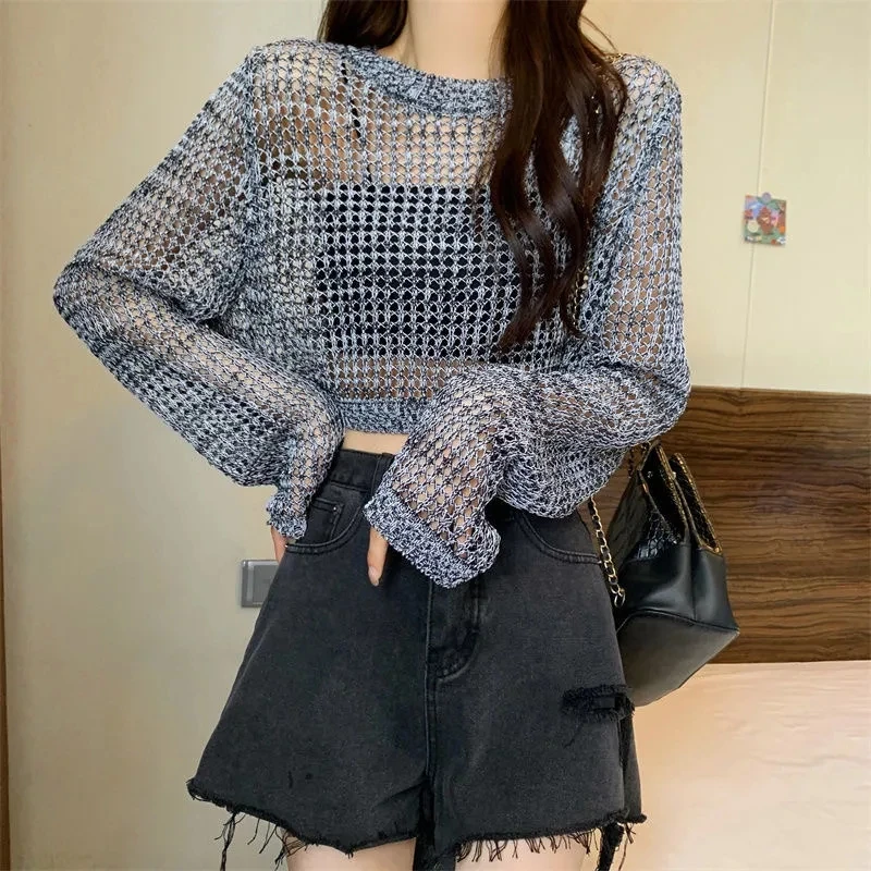 O-neck T-shirt Women's Thin Hollow Out Long Sleeve Knitted Tops Y2k 2024 Summers New Breathable Mesh Woman Clothing T Shirt
O-neck T-shirt Women's Thin Hollow Out Long Sleeve Knitted Tops Y2k 2024 Summers New Breathable Mesh Woman Clothing T Shirt