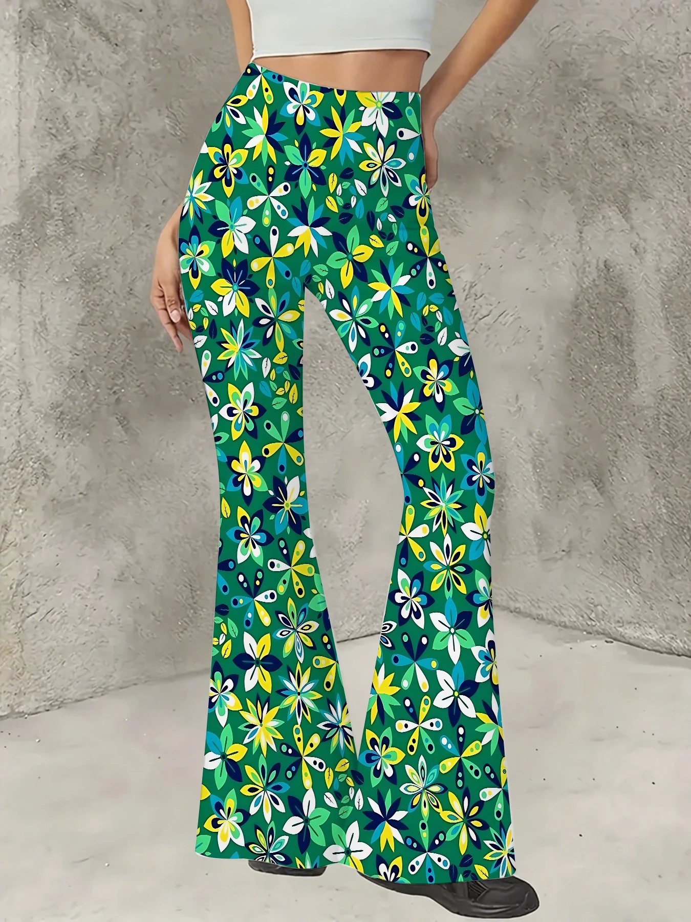 Retro Printed Flare Pants Women High Waist Polyester Knit Bell Bottom Trousers
Retro Printed Flare Pants Women High Waist Polyester Knit Bell Bottom Trousers