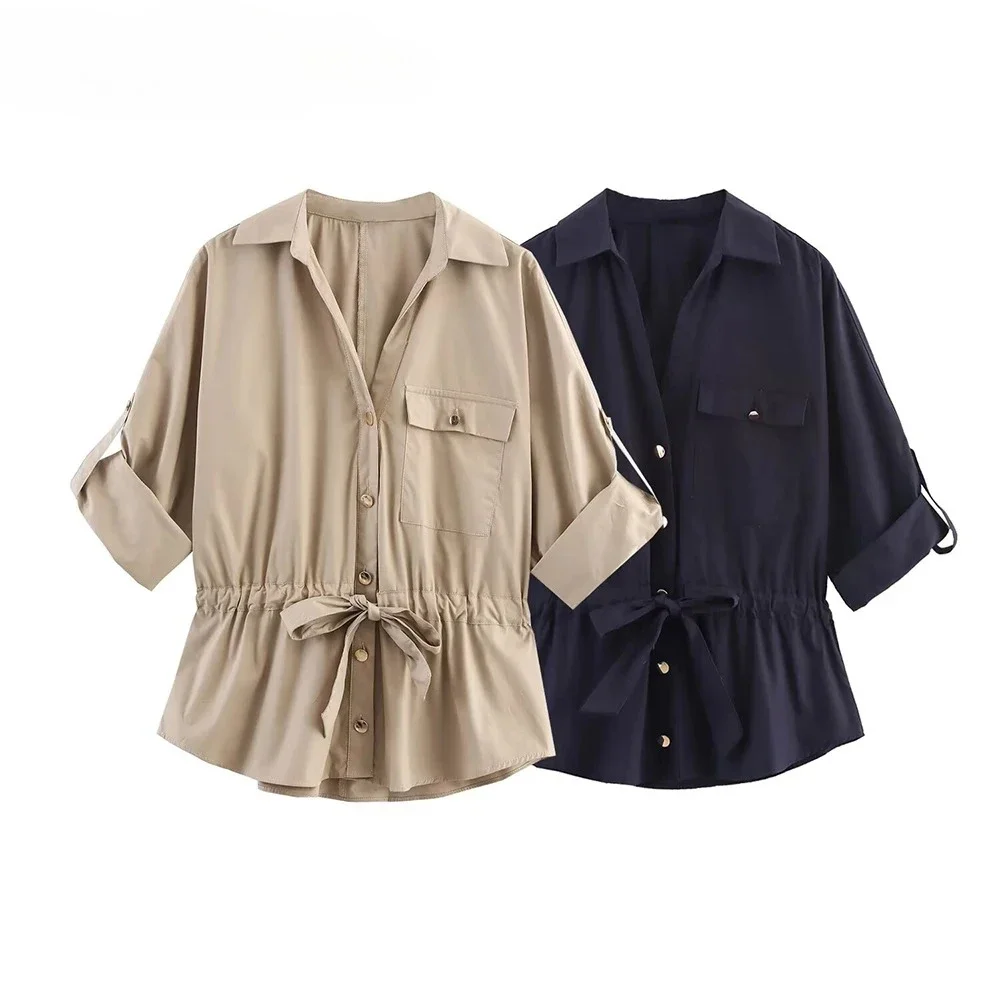 Женская плиссированная рубашка на шнуровке 2025, однобортный однобортный топ с лацканами и короткими рукавами, однотонные карманы, укороченный топ для поездок на работу, ранний шикарный топ
Женская плиссированная рубашка на шнуровке 2025, однобортный однобортный топ с лацканами и короткими рукавами, однотонные карманы, укороченный топ для поездок на работу, ранний шикарный топ