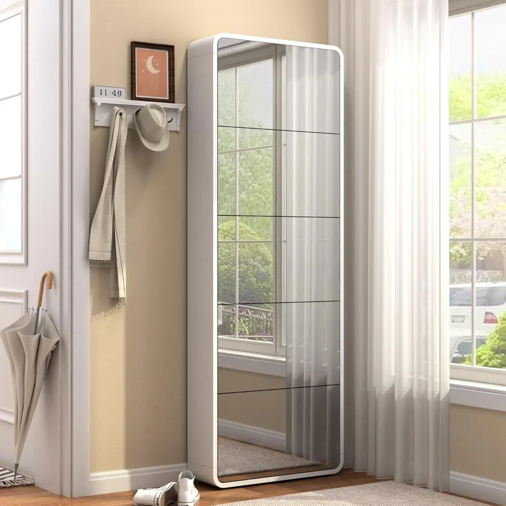 Mirror Shoe Cabinet with Flip Drawers and Full-Length Mirror Narrow Freestanding Shoes Rack Wood Shoe Storage Organizer
Mirror Shoe Cabinet with Flip Drawers and Full-Length Mirror Narrow Freestanding Shoes Rack Wood Shoe Storage Organizer