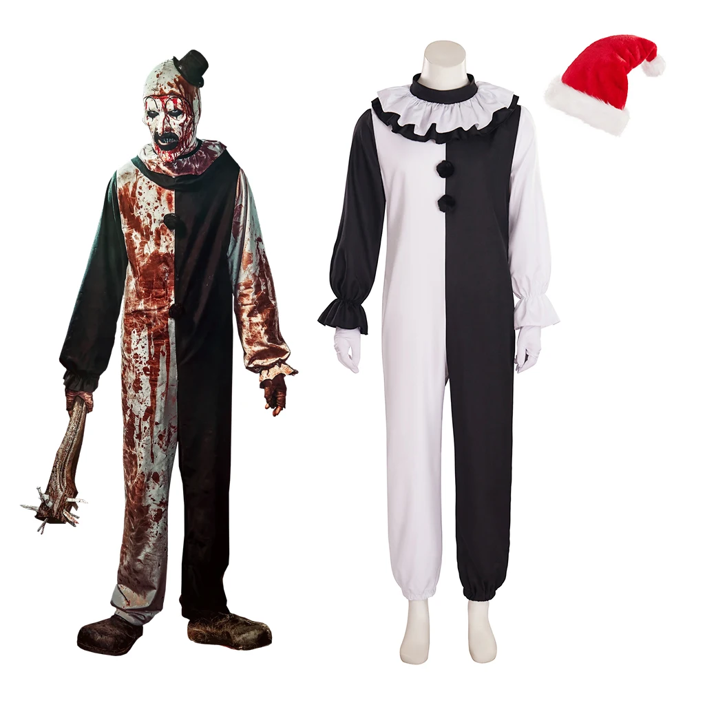 Terrifier 3 Cosplay Costume Art the Clown Black White Jumpsuit Hat Set Christmas Slasher Film Costume Halloween Carnival Outfits
Terrifier 3 Cosplay Costume Art the Clown Black White Jumpsuit Hat Set Christmas Slasher Film Costume Halloween Carnival Outfits