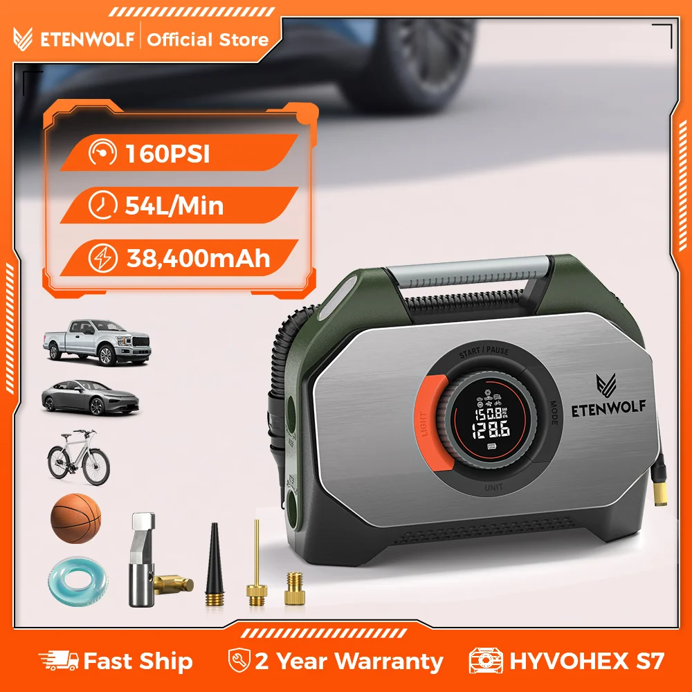 Новый ETENWOLF S7 портативный насос для накачивания шин 38400 мАч большой аккумулятор воздушный компрессор сверхмощный автомобильный воздушный насос автомобильные надувные лодки
Новый ETENWOLF S7 портативный насос для накачивания шин 38400 мАч большой аккумулятор воздушный компрессор сверхмощный автомобильный воздушный насос автомобильные надувные лодки