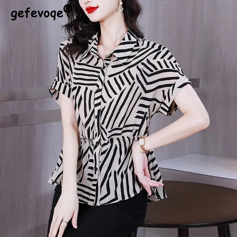 Women's Clothing Summer Fashion Vintage Striped Printed Button Up Shirt Offce Lady Elegant Short Sleeve Blouse Casual Loose Tops
Women's Clothing Summer Fashion Vintage Striped Printed Button Up Shirt Offce Lady Elegant Short Sleeve Blouse Casual Loose Tops