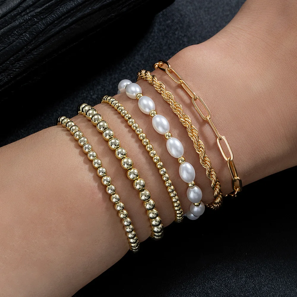 6pcs New Gold Color Multi-layer Imitation Pearl Bead Bracelet for Women Fashion Bracelets Jewelry Gifts
6pcs New Gold Color Multi-layer Imitation Pearl Bead Bracelet for Women Fashion Bracelets Jewelry Gifts