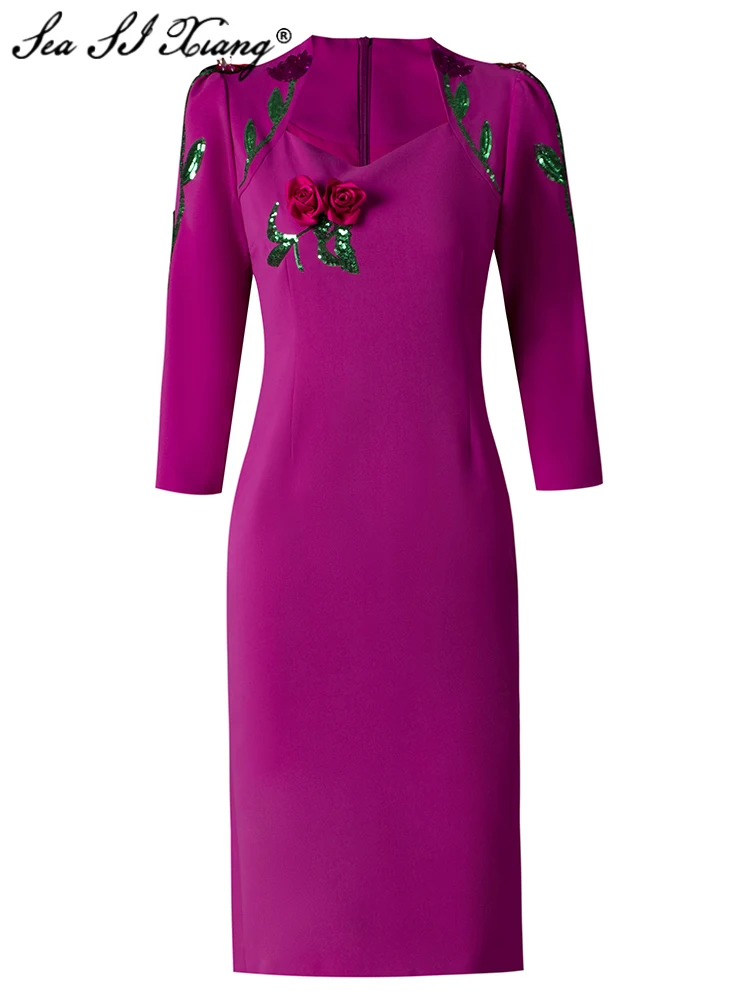 Seasixiang Fashion Designer Spring Pencil Dress Women Square Collar Half Sleeve Sequins Appliques Vintage Party Dresses
Seasixiang Fashion Designer Spring Pencil Dress Women Square Collar Half Sleeve Sequins Appliques Vintage Party Dresses