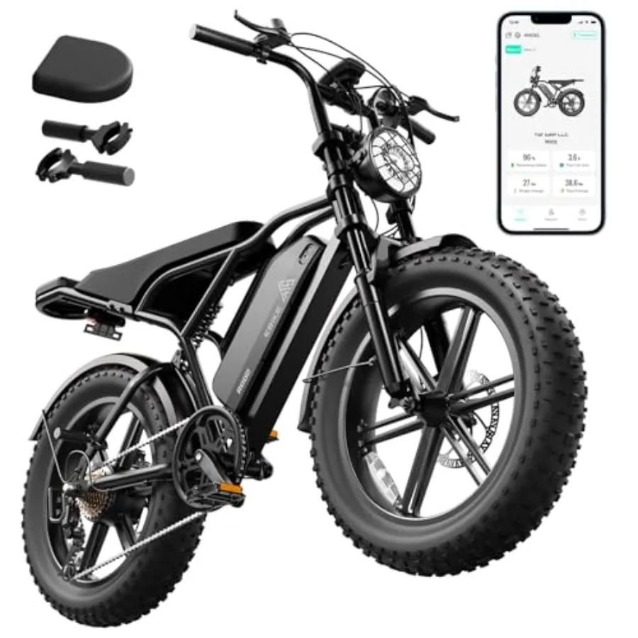 All-terrain electric bike for adults aluminum alloy frame black 1500W peak motor 20 fat tires 60/110-mile range 28 MPH max spee
All-terrain electric bike for adults aluminum alloy frame black 1500W peak motor 20 fat tires 60/110-mile range 28 MPH max spee