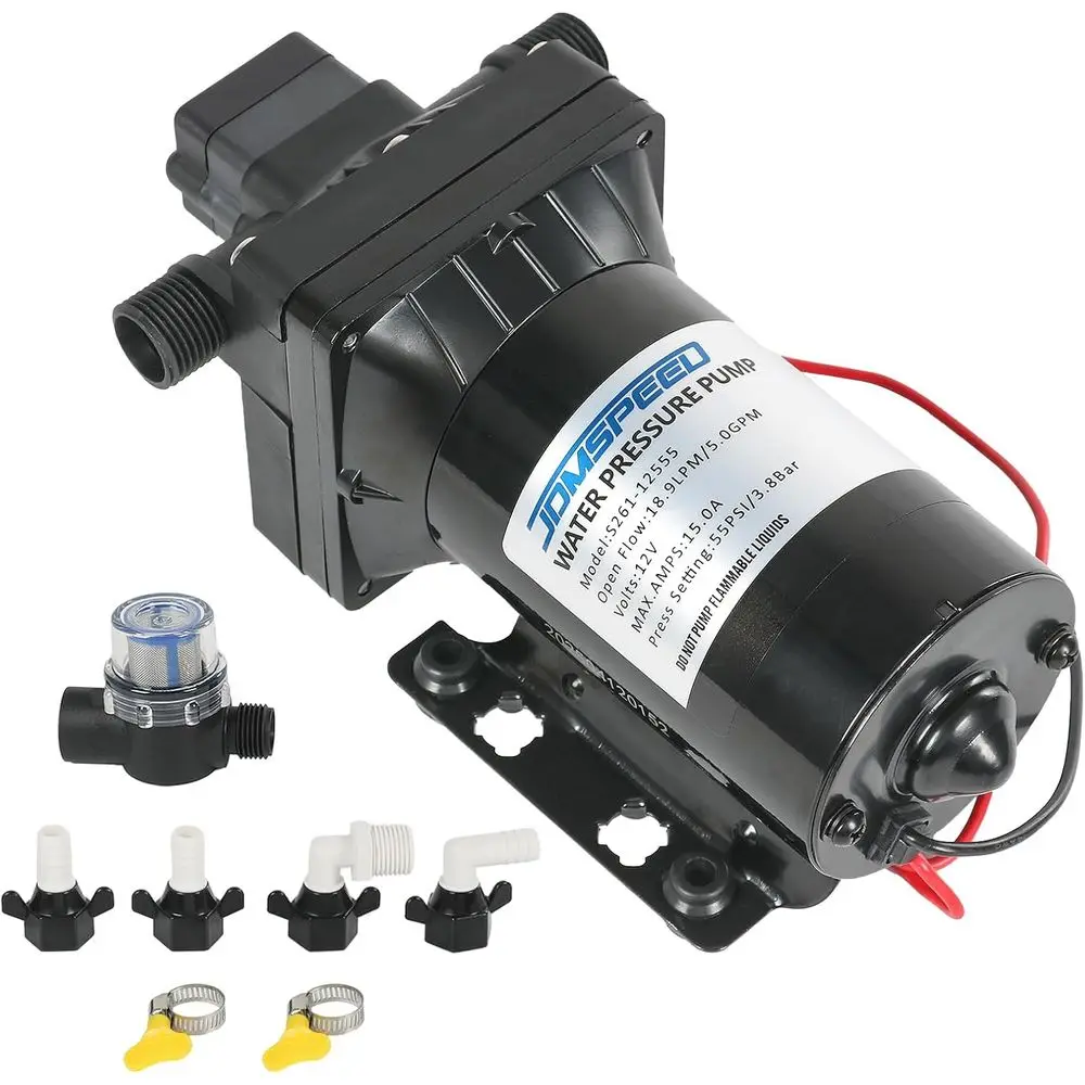 5.0 GPM 12V DC 55 PSI Revolution Water Pump with Pressure Switch Compatible with Camper, RV, Shower, Sprayer
5.0 GPM 12V DC 55 PSI Revolution Water Pump with Pressure Switch Compatible with Camper, RV, Shower, Sprayer