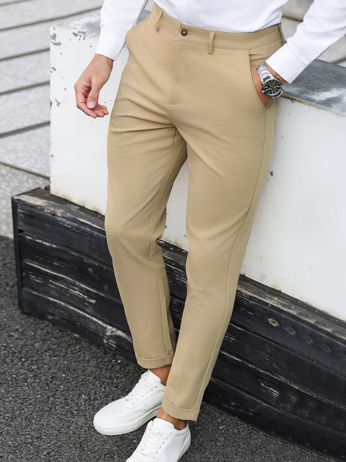 Men's Tapered Cuffed Cropped Dress Pants 98% Polyester 2% Elastane Slim Fit Business Casual Khaki Ankle‑Length Trousers S‑XXL
Men's Tapered Cuffed Cropped Dress Pants 98% Polyester 2% Elastane Slim Fit Business Casual Khaki Ankle‑Length Trousers S‑XXL