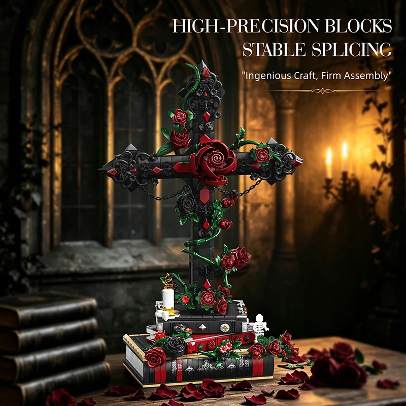 Gothic Style Cross Rose Building Blocks, High-Difficulty Assembly Model, Niche Art Desktop Decoration, Dark Romantic Thorn Cross Building Block Ornament, Red Rose Wrapped Around Book Base
Gothic Style Cross Rose Building Blocks, High-Difficulty Assembly Model, Niche Art Desktop Decoration, Dark Romantic Thorn Cross Building Block Ornament, Red Rose Wrapped Around Book Base
