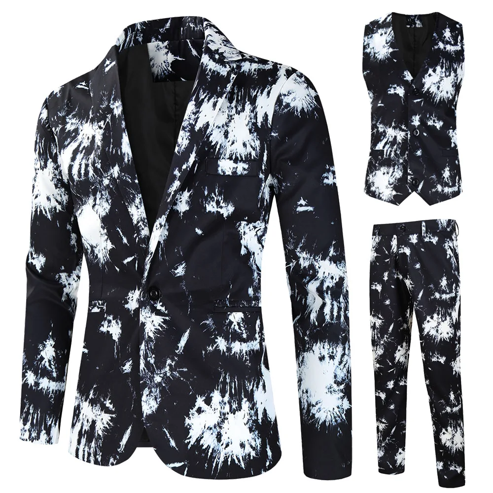Мужской костюм-тройка с принтом тай-дай: пиджак, жилет, брюки. Облегающий крой. Повседневный, для вечеринок и торжеств. Модный, с 3D цифровой печатью. Формальная одежда.
Мужской костюм-тройка с принтом тай-дай: пиджак, жилет, брюки. Облегающий крой. Повседневный, для вечеринок и торжеств. Модный, с 3D цифровой печатью. Формальная одежда.