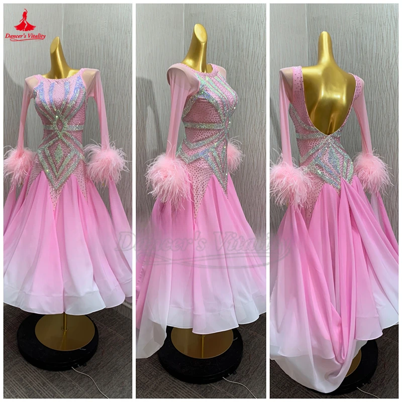 Customize Female Social Dance Long Sleeve Pink and White Gradual Change Color Big Swing Dress Waltz Foxtrot Quickstep Clothings
Customize Female Social Dance Long Sleeve Pink and White Gradual Change Color Big Swing Dress Waltz Foxtrot Quickstep Clothings