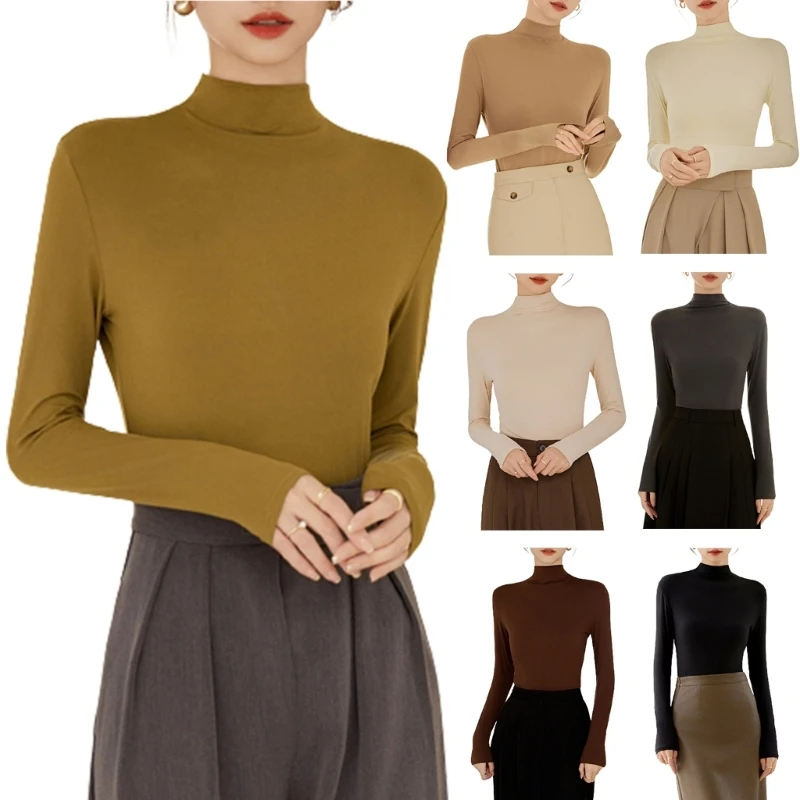 Women High Collar Fashion Basic Undercoat Shirt Casual Autumn Streetwear Elegant Long Sleeve Outerwear Pullover Slim T-Shirt
Women High Collar Fashion Basic Undercoat Shirt Casual Autumn Streetwear Elegant Long Sleeve Outerwear Pullover Slim T-Shirt