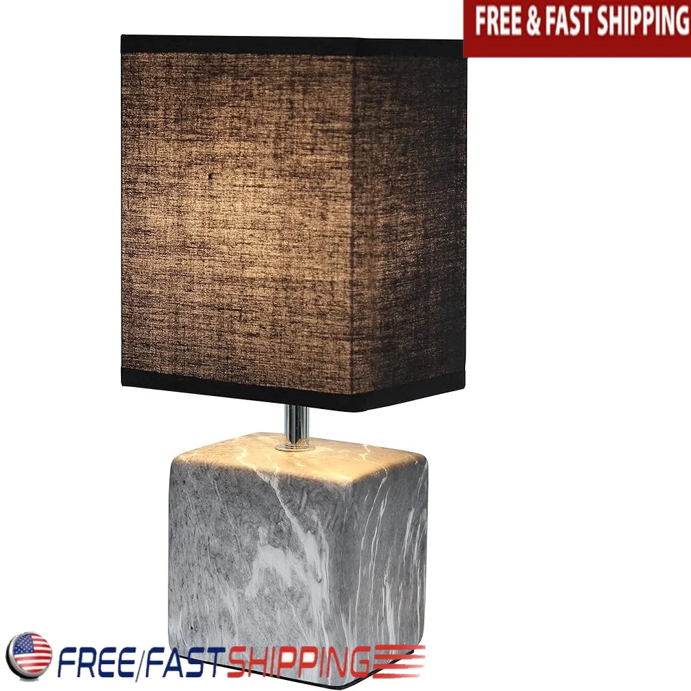 Мини-серо-белая мраморная керамическая прикроватная настольная лампа из 2 шт. с поворотным переключателем черного абажура E12, цоколь лампы 40 Вт