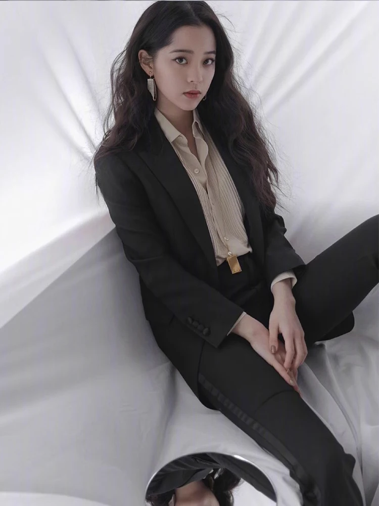 Naturaleye Professional Women's Suit Black Slim Fit Long Pants Fashion Set Autumn New Style Two-Piece Polyester Fiber
Naturaleye Professional Women's Suit Black Slim Fit Long Pants Fashion Set Autumn New Style Two-Piece Polyester Fiber