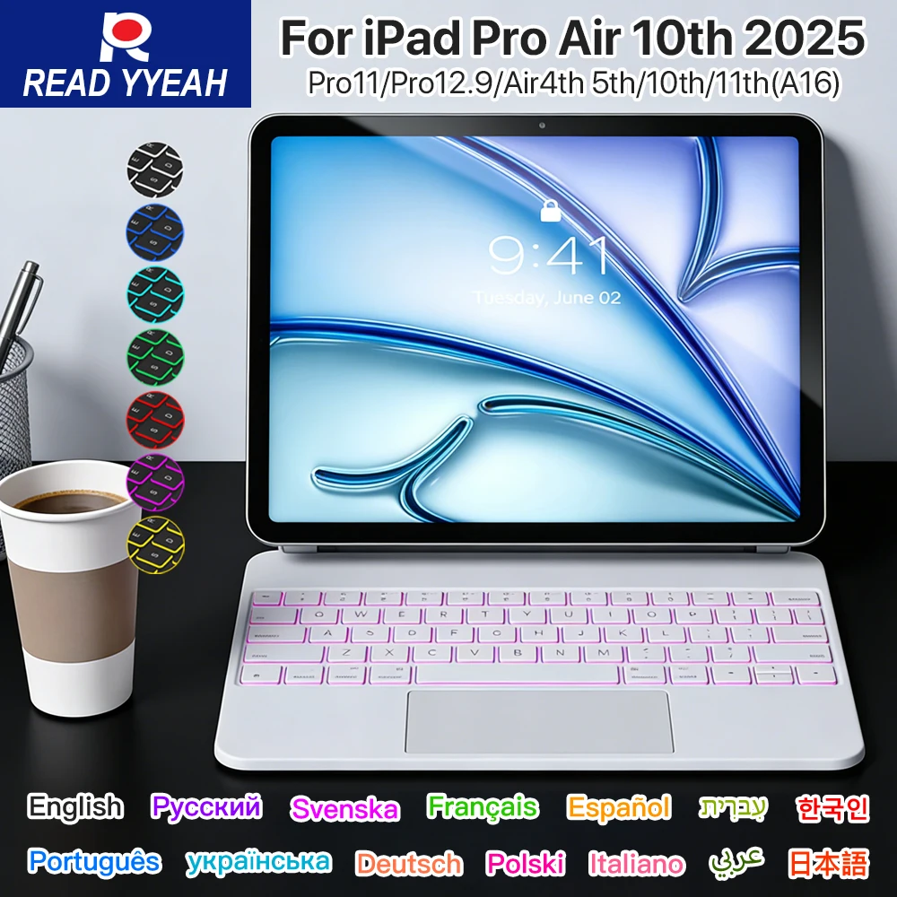 Bluetooth Magic Keyboard Case For iPad A16 11 inch 2025 10th Generation 2022 Tablet Case Arabic Spanish Italian Swedish Keyboard
Bluetooth Magic Keyboard Case For iPad A16 11 inch 2025 10th Generation 2022 Tablet Case Arabic Spanish Italian Swedish Keyboard