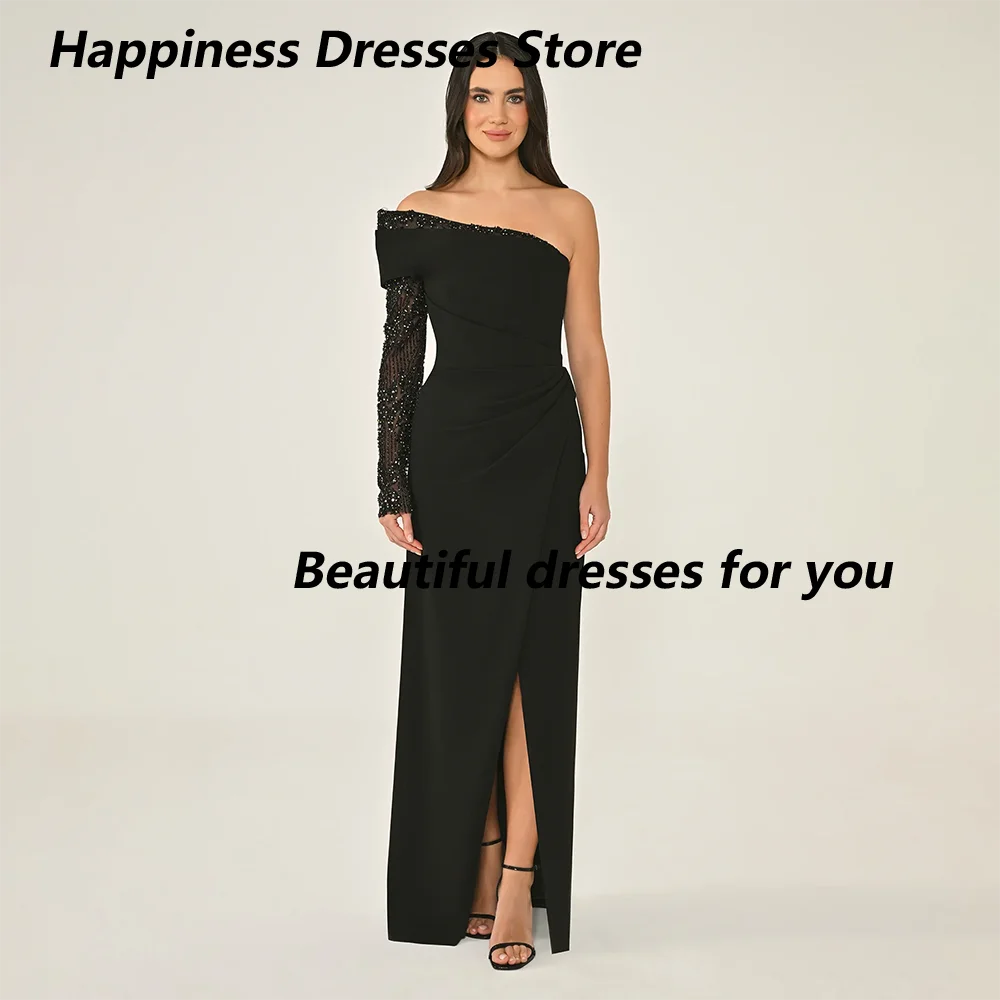Black Jersey Evening Dress Customized Off Shoulder Sequin Beading Long Sleeves Prom Gowns Sexy Slit Long Party Dress 2025
Black Jersey Evening Dress Customized Off Shoulder Sequin Beading Long Sleeves Prom Gowns Sexy Slit Long Party Dress 2025