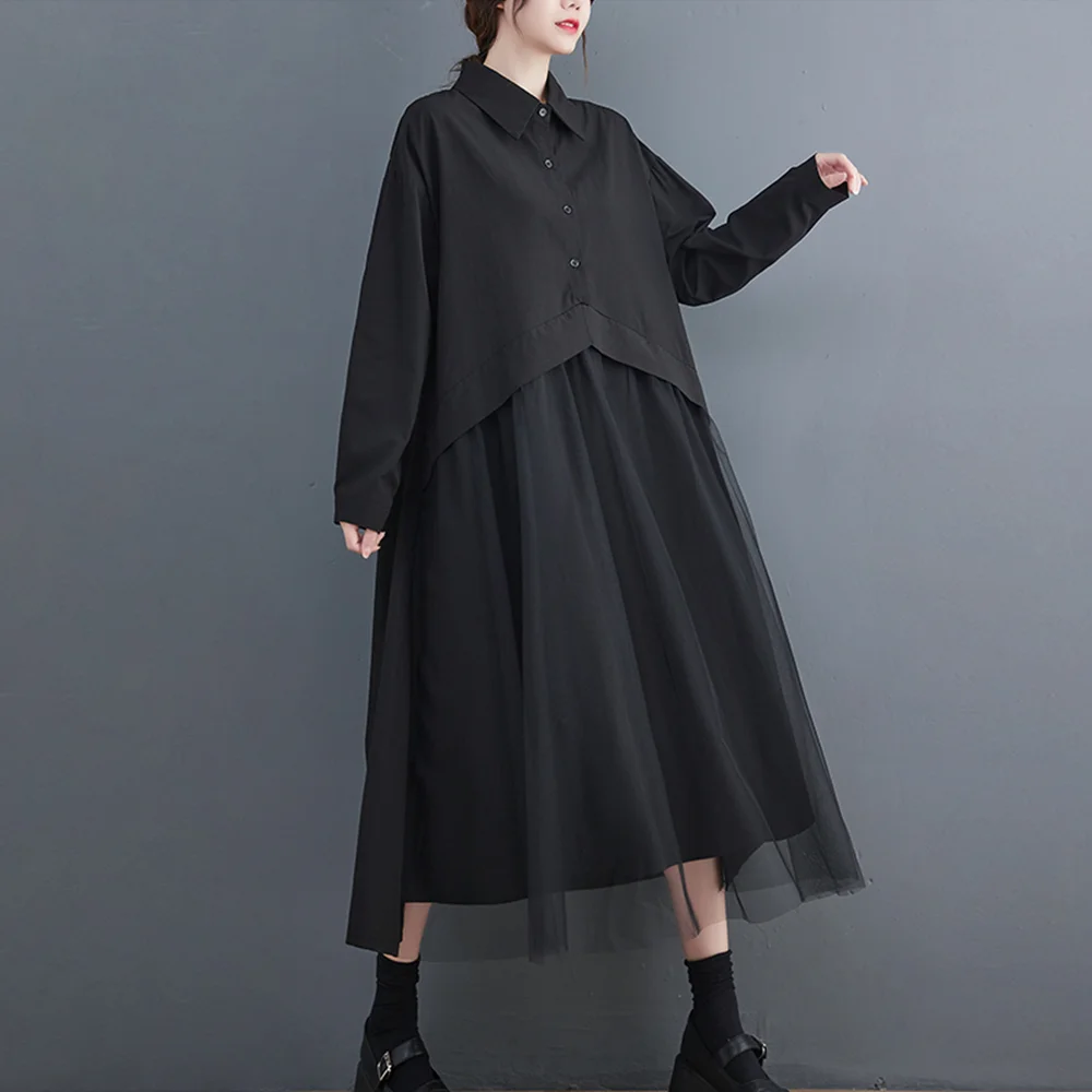 Mesh Patchwork Black Vintage Shirt Dresses For Women New Long Sleeve Loose Casual Midi Dress Elegant Clothing Spring Autumn 2024
Mesh Patchwork Black Vintage Shirt Dresses For Women New Long Sleeve Loose Casual Midi Dress Elegant Clothing Spring Autumn 2024