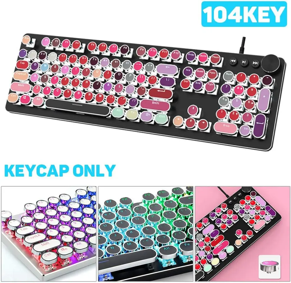 104 Pcs/Set PBT Universal Round Key Cap Keycaps for Cherry MX Mechanical Keyboard - White
