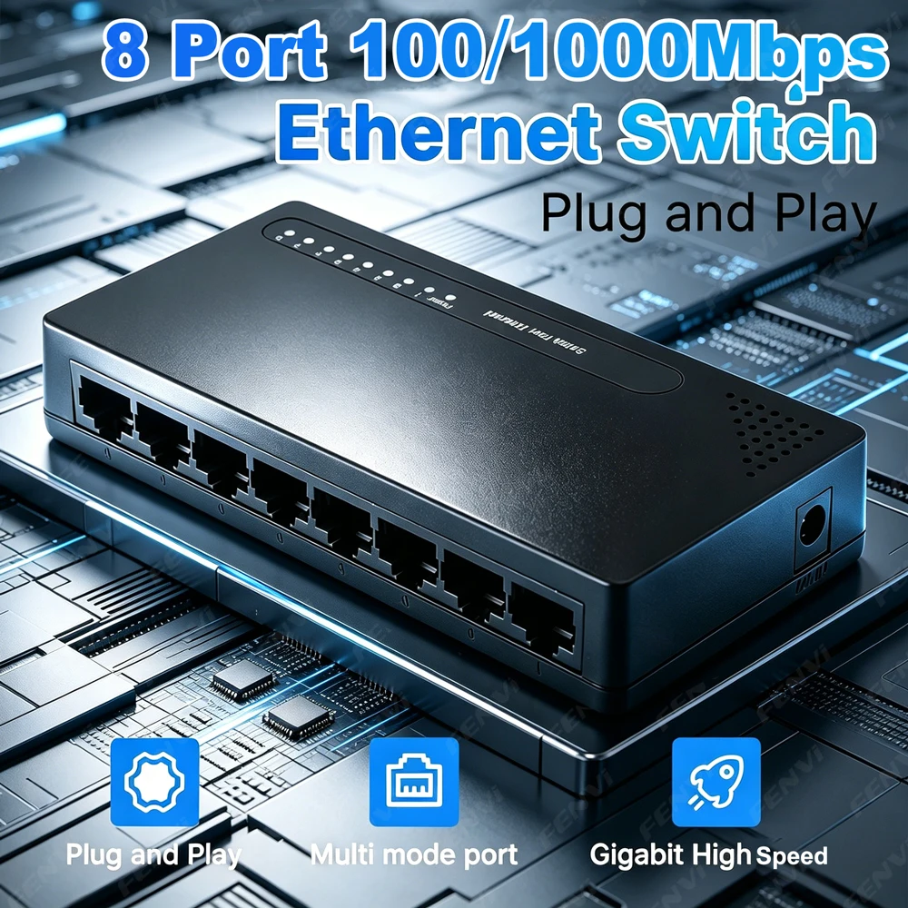 8-портовый гигабитный Ethernet-коммутатор 10/100/1000 Мбит/с, настольный сетевой коммутатор 1 Гбит/с, Plug&Play, RJ45 LAN-хаб для ПК и офиса
8-портовый гигабитный Ethernet-коммутатор 10/100/1000 Мбит/с, настольный сетевой коммутатор 1 Гбит/с, Plug&Play, RJ45 LAN-хаб для ПК и офиса