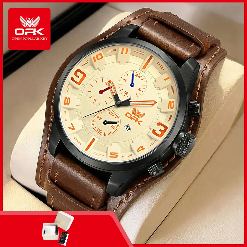 OPK 6091 Man Watch 47mm Large Dial Chronograph Date Waterproof Watches Original Leather Strap Fashion Retro Quartz Watch for Men
OPK 6091 Man Watch 47mm Large Dial Chronograph Date Waterproof Watches Original Leather Strap Fashion Retro Quartz Watch for Men
