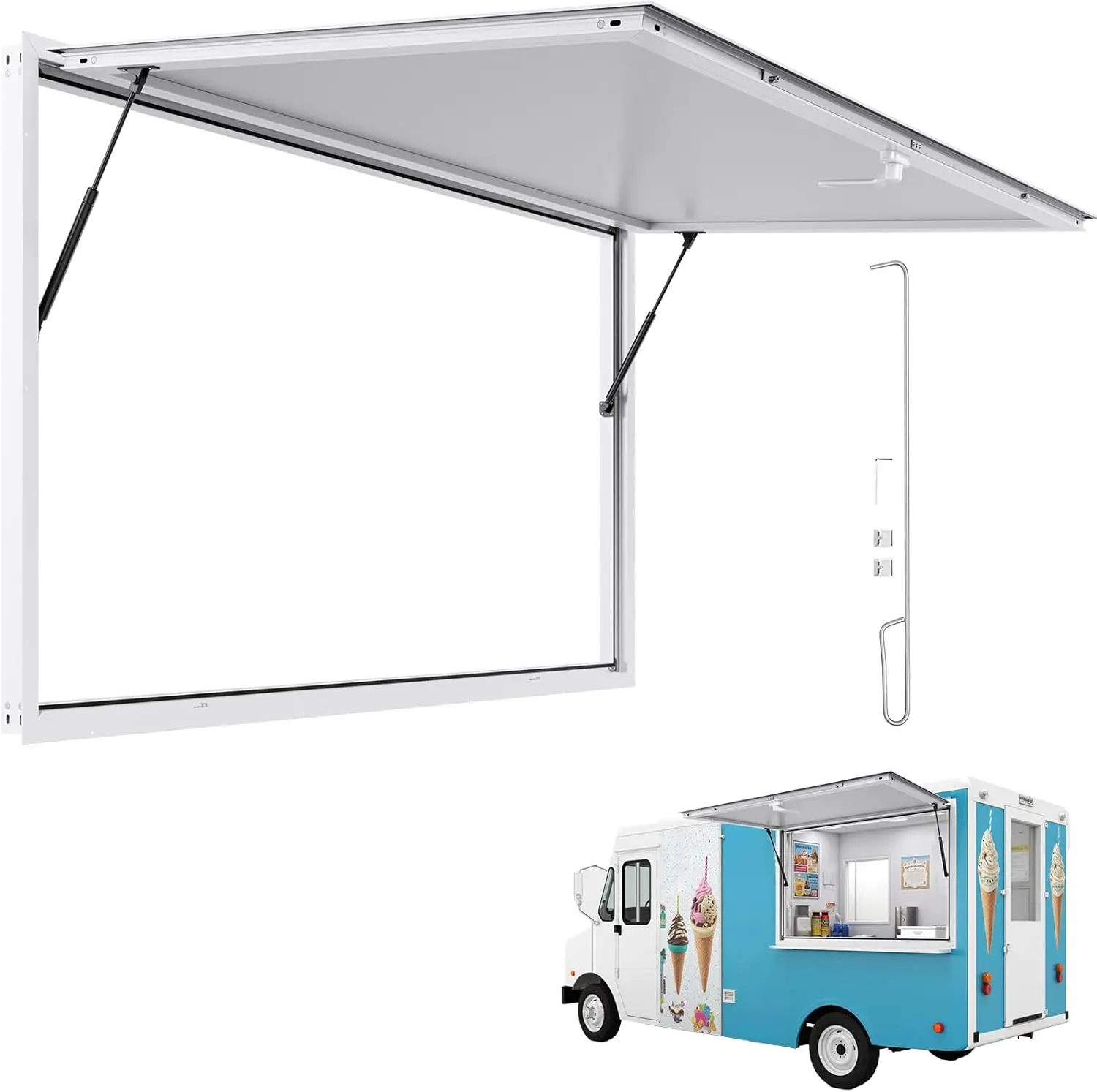 Concession Window Aluminum Alloy Frame Service Windows for Food Truck, Up to 85 Degrees Stand Serving Window with Awning Door
Concession Window Aluminum Alloy Frame Service Windows for Food Truck, Up to 85 Degrees Stand Serving Window with Awning Door
